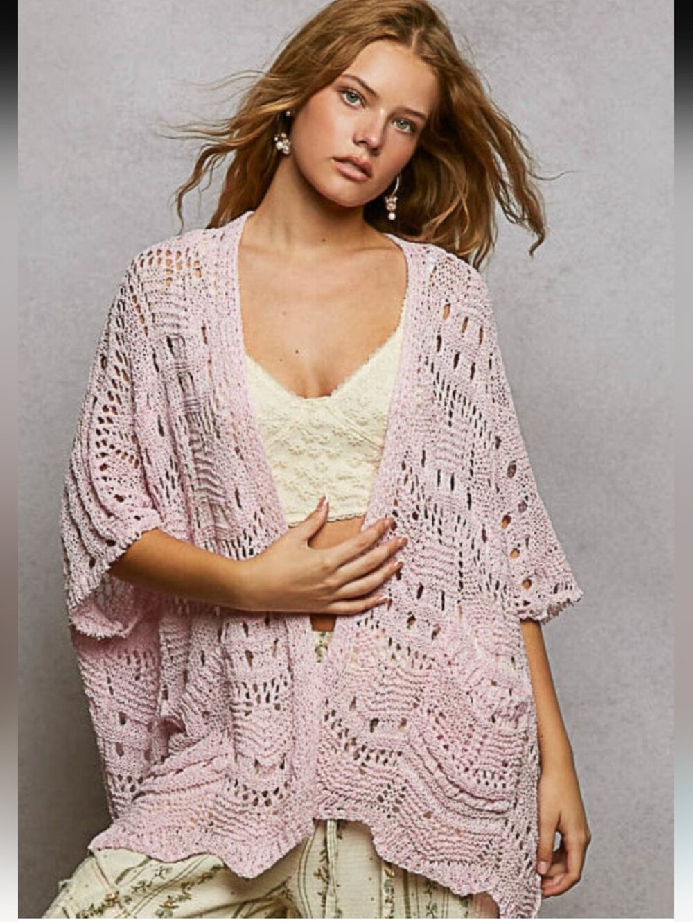 POL Open-Weave Pink Women's Cardigan NWT